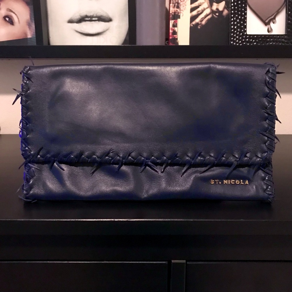 Blue Leather Clutch